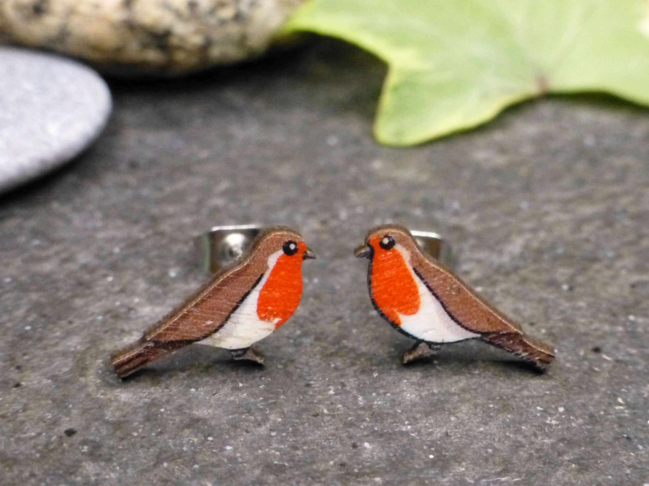 Artisan Wooden Robin Earrings