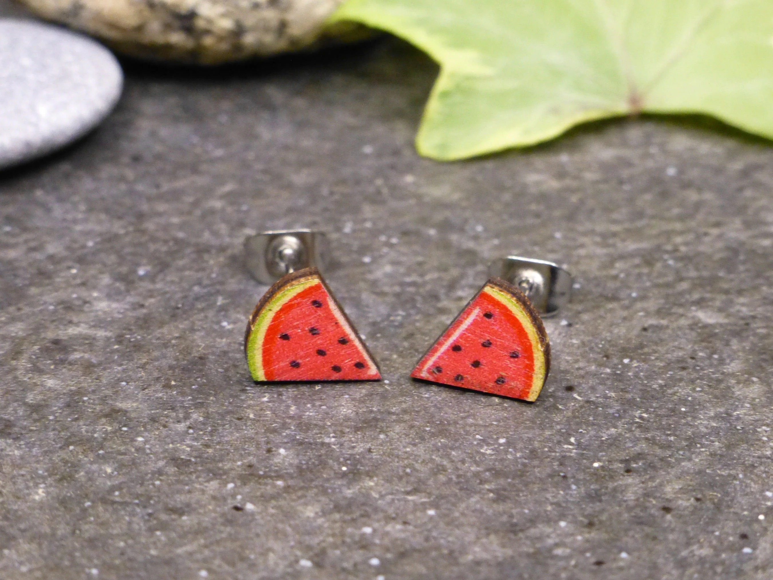 Watermelon Slice Wooden Earrings
