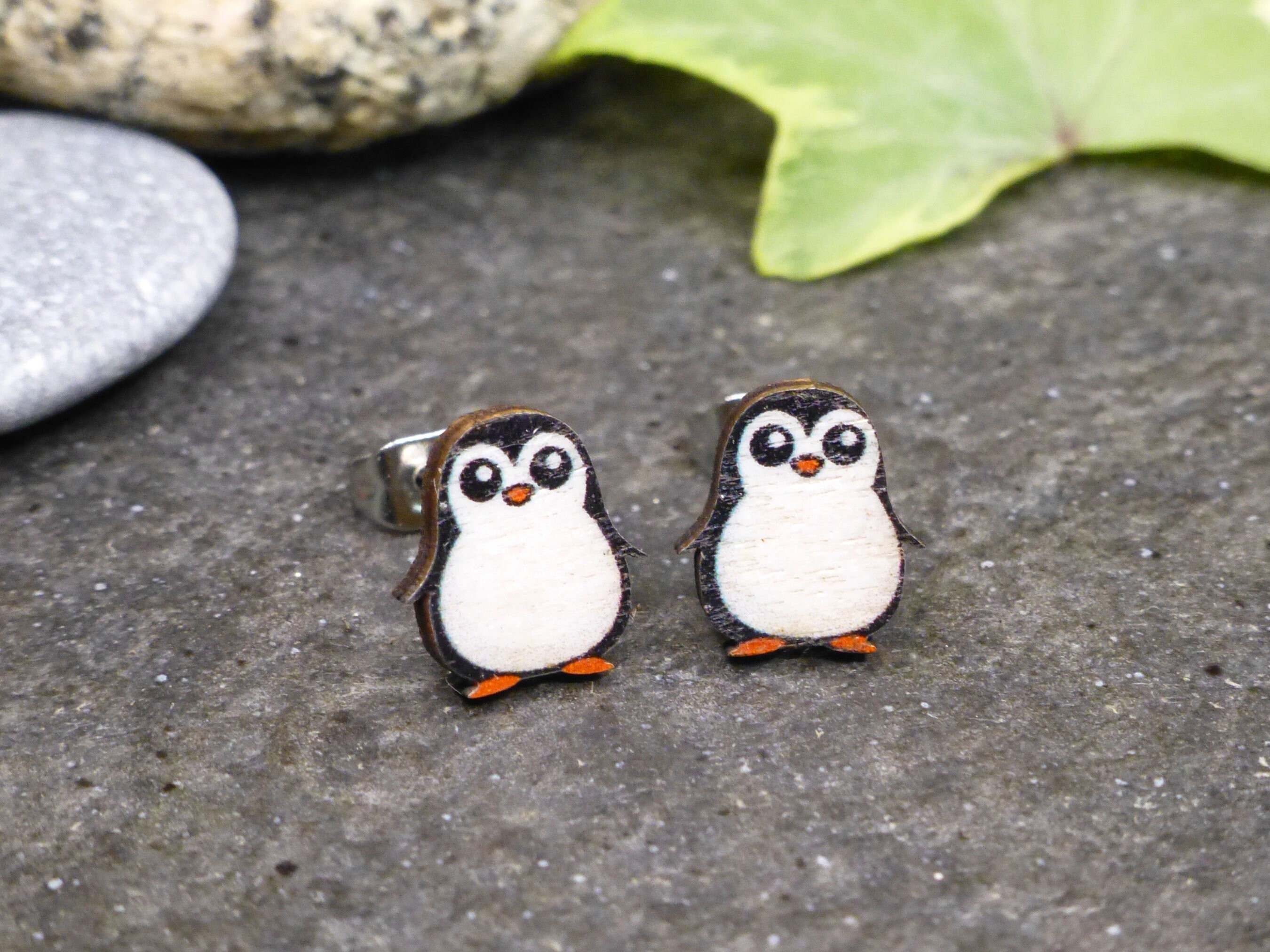 Adorable Penguin Wooden Studs